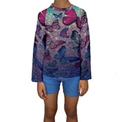 Glitter Butterfly Kids  Long Sleeve Swimwear by Sparkle