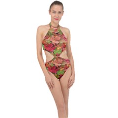 Spring Leafs Halter Side Cut Swimsuit