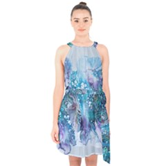 Sea Anemone  Halter Collar Waist Tie Chiffon Dress by CKArtCreations