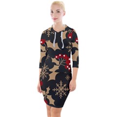 Christmas Pattern With Snowflakes Berries Quarter Sleeve Hood Bodycon Dress by Vaneshart
