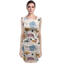 Wild Animals Seamless Pattern Sleeveless Velvet Midi Dress by Vaneshart