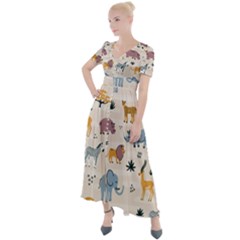 Wild Animals Seamless Pattern Button Up Short Sleeve Maxi Dress by Vaneshart