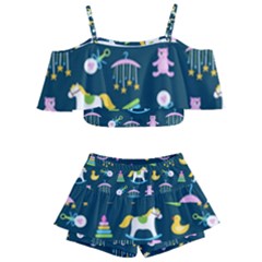 Cute Babies Toys Seamless Pattern Kids  Off Shoulder Skirt Bikini by Vaneshart