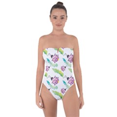 Watercolor Pattern With Lady Bug Tie Back One Piece Swimsuit