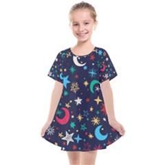 Colorful-background-moons-stars Kids  Smock Dress by Vaneshart
