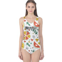 Seamless-hipster-pattern-with-watermelons-mint-geometric-figures One Piece Swimsuit by Vaneshart