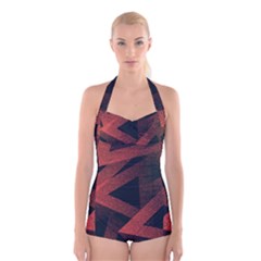 Stippled Seamless Pattern Abstract Boyleg Halter Swimsuit  by Vaneshart