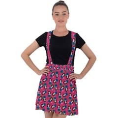 Goth Girl In Blue Dress Pink Pattern Velvet Suspender Skater Skirt