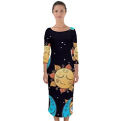 Seamless Pattern With Sun Moon Children Quarter Sleeve Midi Bodycon Dress by BangZart