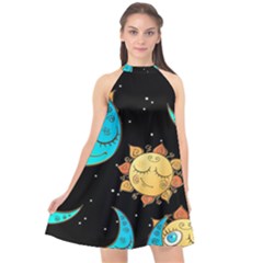Seamless Pattern With Sun Moon Children Halter Neckline Chiffon Dress  by BangZart