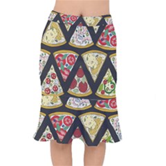 Vector Seamless Pattern With Italian Pizza Top View Short Mermaid Skirt by BangZart