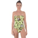 Seamless pattern with flowers owls Tie Back One Piece Swimsuit View1