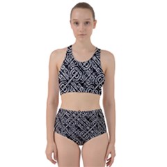 Linear Black And White Ethnic Print Racer Back Bikini Set by dflcprintsclothing