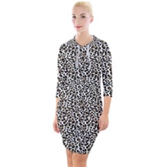 Leopard Spots Pattern, Geometric Dots, Animal Fur Print Quarter Sleeve Hood Bodycon Dress by Casemiro
