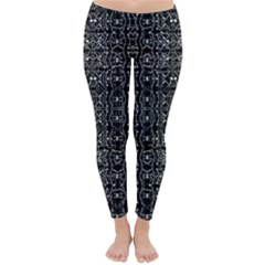 Black And White Ethnic Ornate Pattern Classic Winter Leggings by dflcprintsclothing