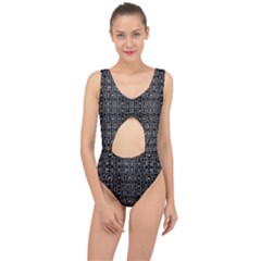 Black And White Ethnic Ornate Pattern Center Cut Out Swimsuit by dflcprintsclothing