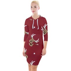 Cute Reindeer Head With Star Red Background Quarter Sleeve Hood Bodycon Dress by BangZart