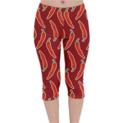 Chili Pattern Red Velvet Capri Leggings  by BangZart