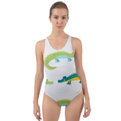 Cute Cartoon Alligator Kids Seamless Pattern With Green Nahd Drawn Crocodiles Cut-out Back One Piece Swimsuit by BangZart