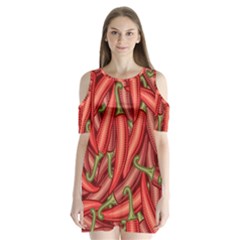 Seamless Chili Pepper Pattern Shoulder Cutout Velvet One Piece by BangZart