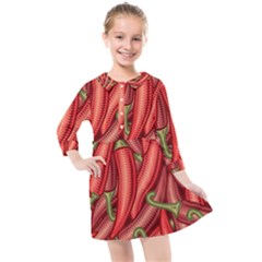 Seamless Chili Pepper Pattern Kids  Quarter Sleeve Shirt Dress by BangZart