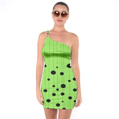 Bubbles At Strings Lemon Green And Black, Geometrical Pattern One Soulder Bodycon Dress by Casemiro