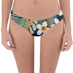 Seamless Pattern With Tropical Flowers Leaves Exotic Background Reversible Hipster Bikini Bottoms