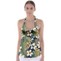 Seamless pattern with tropical flowers leaves exotic background Babydoll Tankini Top View1