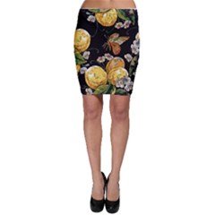 Embroidery Blossoming Lemons Butterfly Seamless Pattern Bodycon Skirt by BangZart