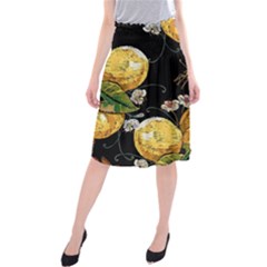 Embroidery Blossoming Lemons Butterfly Seamless Pattern Midi Beach Skirt by BangZart