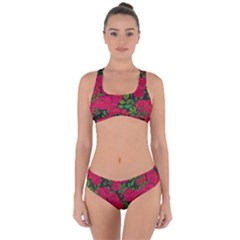 Seamless Pattern With Colorful Bush Roses Criss Cross Bikini Set