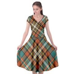Tartan Scotland Seamless Plaid Pattern Vector Retro Background Fabric Vintage Check Color Square Cap Sleeve Wrap Front Dress by BangZart