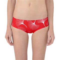 White Abstract Flowers On Red Classic Bikini Bottoms by Dushan