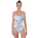 Gray faux marble blue accent Tie Back One Piece Swimsuit View1
