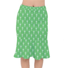 Green And White Art-deco Pattern Short Mermaid Skirt by Dushan
