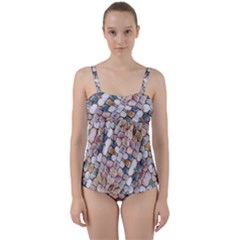 Rounded Stones Print Motif Twist Front Tankini Set by dflcprintsclothing