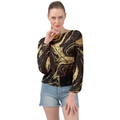 Black And Gold Marble Banded Bottom Chiffon Top by Dushan