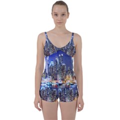 New-york Cityscape  Tie Front Two Piece Tankini by Dushan