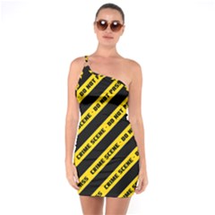 Warning Colors Yellow And Black - Police No Entrance 2 One Soulder Bodycon Dress by DinzDas