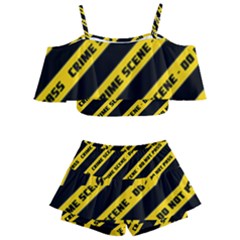 Warning Colors Yellow And Black - Police No Entrance 2 Kids  Off Shoulder Skirt Bikini by DinzDas