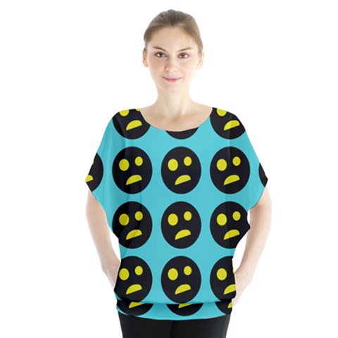 005 - Ugly Smiley With Horror Face - Scary Smiley Batwing Chiffon Blouse by DinzDas