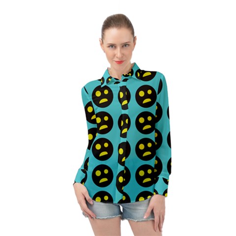 005 - Ugly Smiley With Horror Face - Scary Smiley Long Sleeve Chiffon Shirt by DinzDas