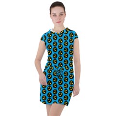 0059 Comic Head Bothered Smiley Pattern Drawstring Hooded Dress by DinzDas