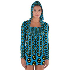 0059 Comic Head Bothered Smiley Pattern Long Sleeve Hooded T-shirt by DinzDas