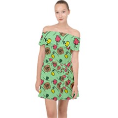 Lady Bug Fart - Nature And Insects Off Shoulder Chiffon Dress by DinzDas