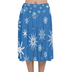 Winter Time And Snow Chaos Velvet Flared Midi Skirt by DinzDas