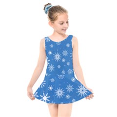 Winter Time And Snow Chaos Kids  Skater Dress Swimsuit by DinzDas