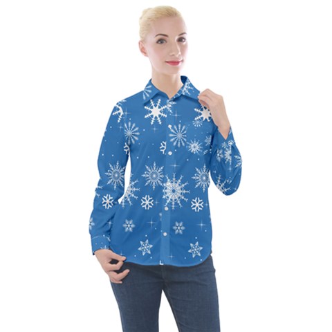 Winter Time And Snow Chaos Women s Long Sleeve Pocket Shirt by DinzDas