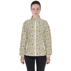 Abstract Flowers And Circle Women s High Neck Windbreaker by DinzDas