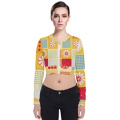 Abstract Flowers And Circle Long Sleeve Zip Up Bomber Jacket by DinzDas